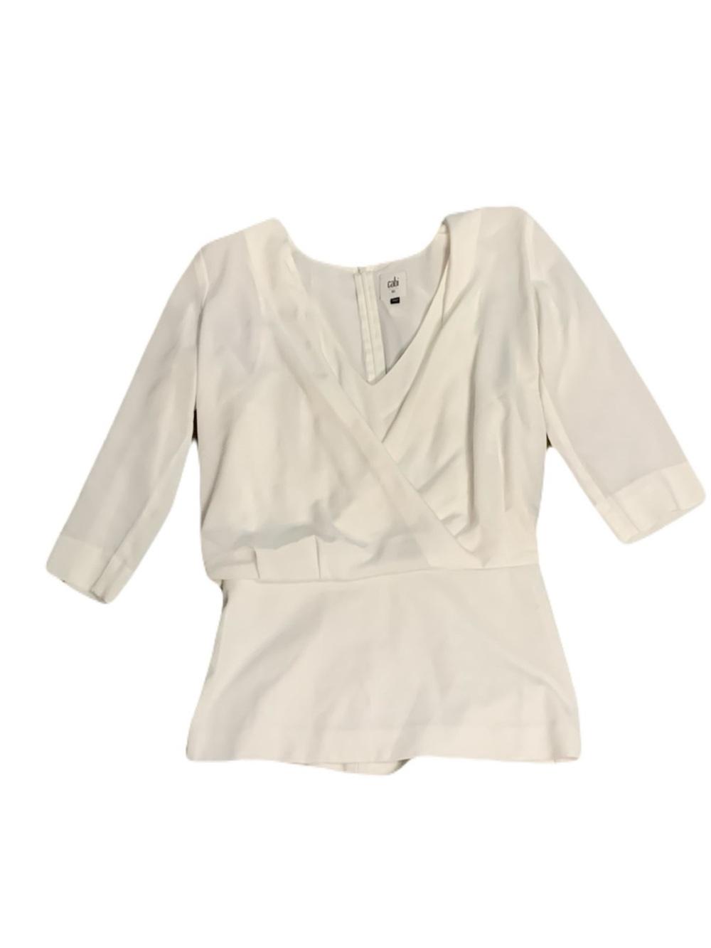 CAbi Womens XS Ivory White V Neck Faux Wrap Indulge Blouse Three-Quarter Sleeves